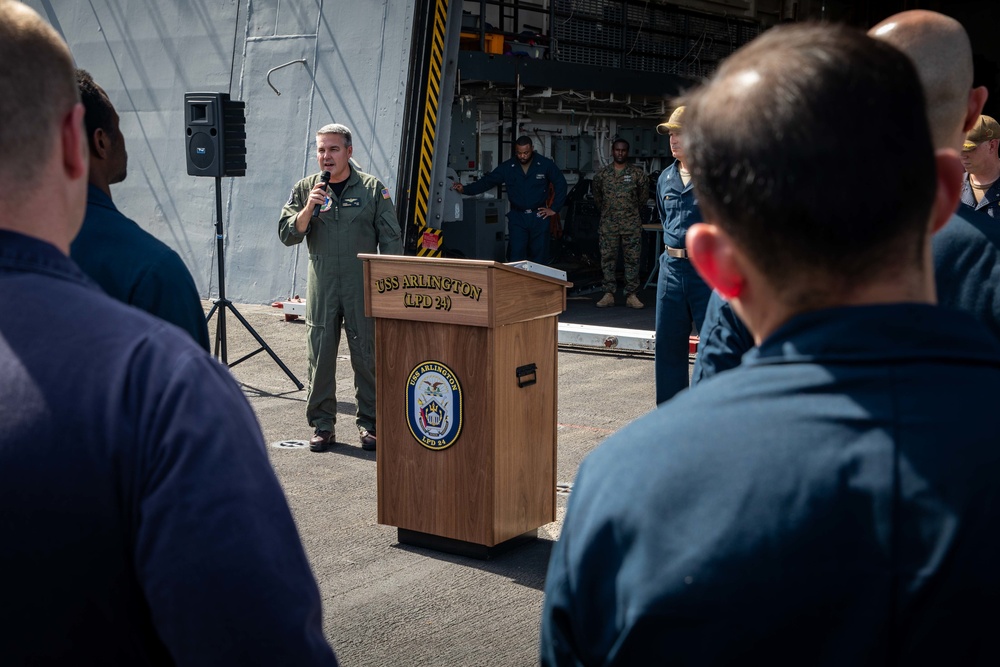 PHIBRON 6 Commodore addresses Sailors aboard USS Arlington