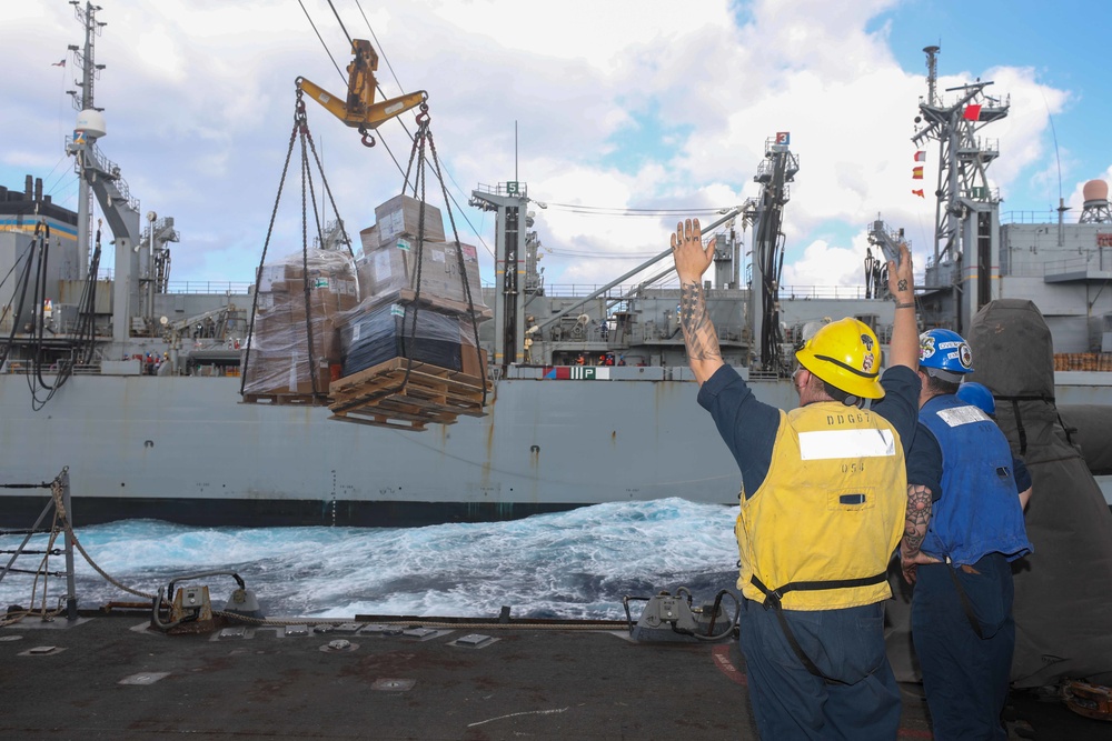 USS Cole Conducts a replenishment at sea with USNS Supply