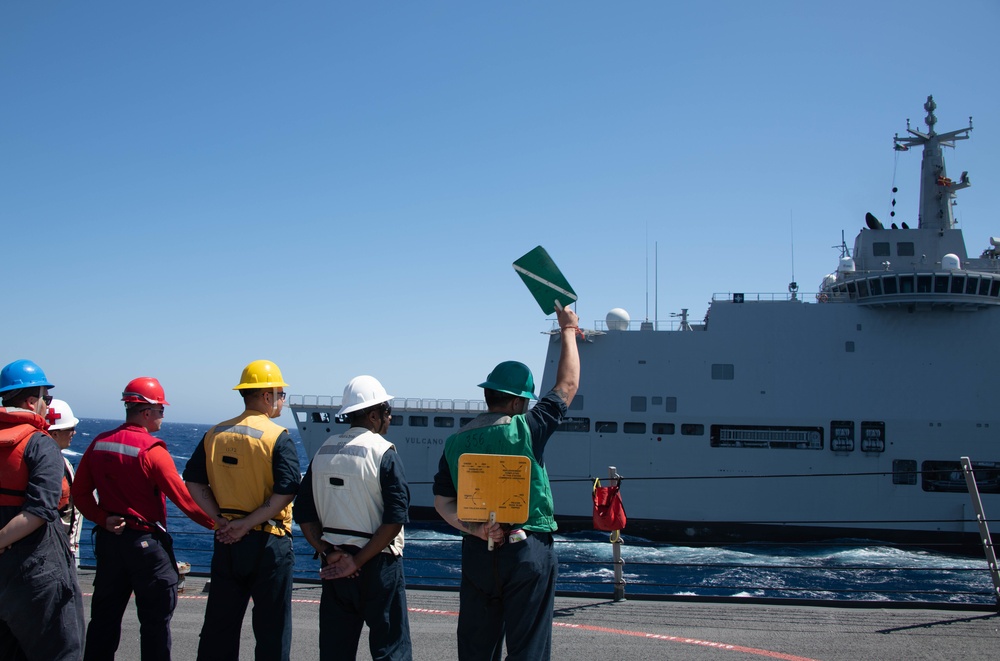USS Forrest Sherman replenishment-at-sea with ITS Vulcano
