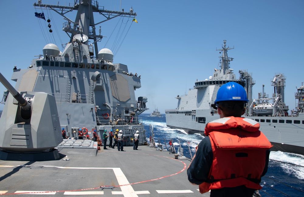 USS Forrest Sherman replenishment-at-sea with ITS Vulcano