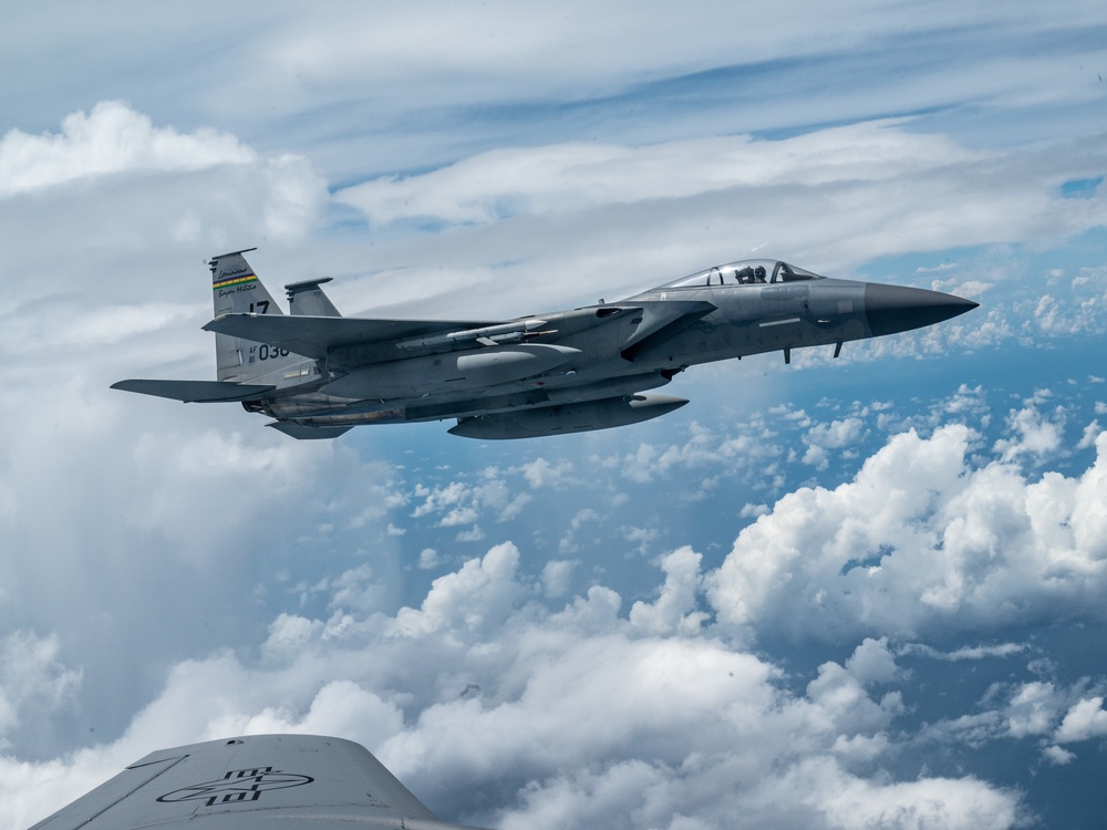 The 914 ARW refuels F-15 Eagles with the 159th FW