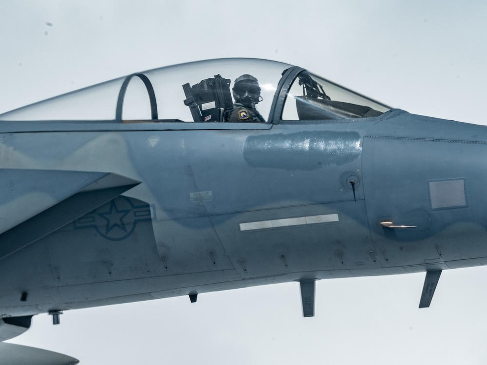 The 914ARW refuels F-15 Eagles with the 159th FW