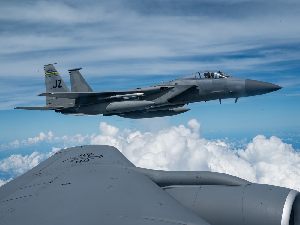 The 914th ARW refuels F-15 Eagles with the 159th FW