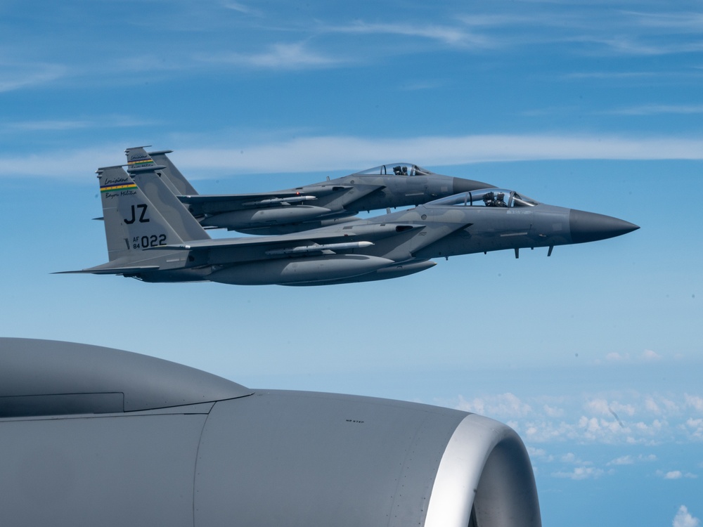 The 914th ARW refuels F-15 Eagles with the 159th FW