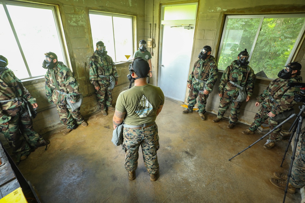 Marines with Combat Logistics Regiment 3 conduct CBRN response training