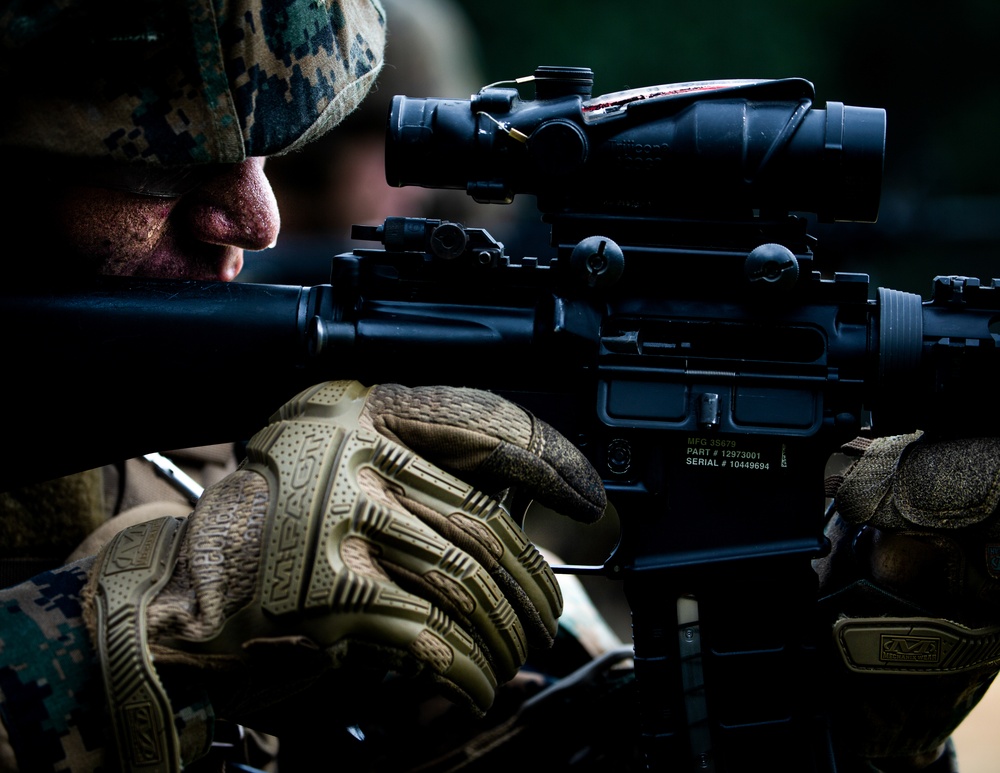 Marines with Guard Company conduct security forces training and sharpen infantry skills at Marine Corps Base Quantico, Va.