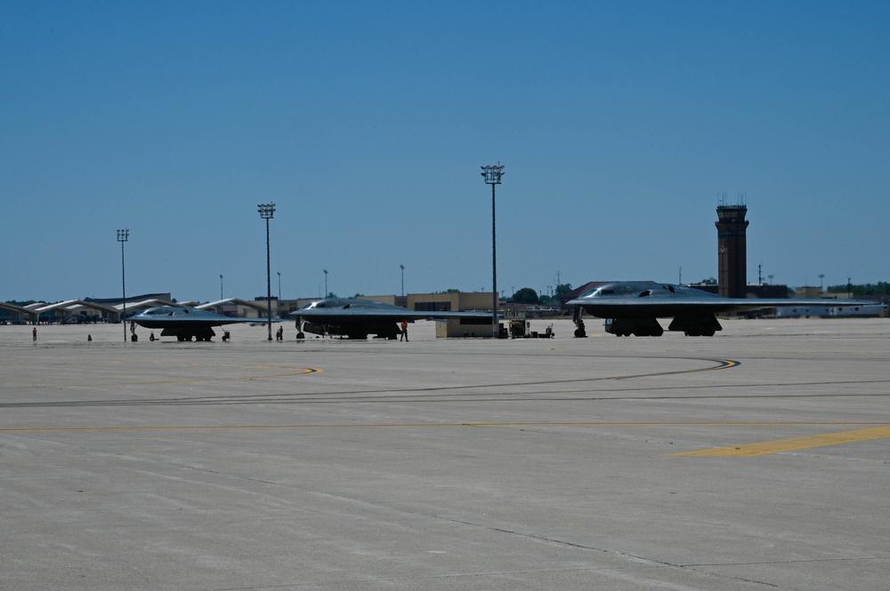 B-2 Spirits prepare for take off at Whiteman AFB