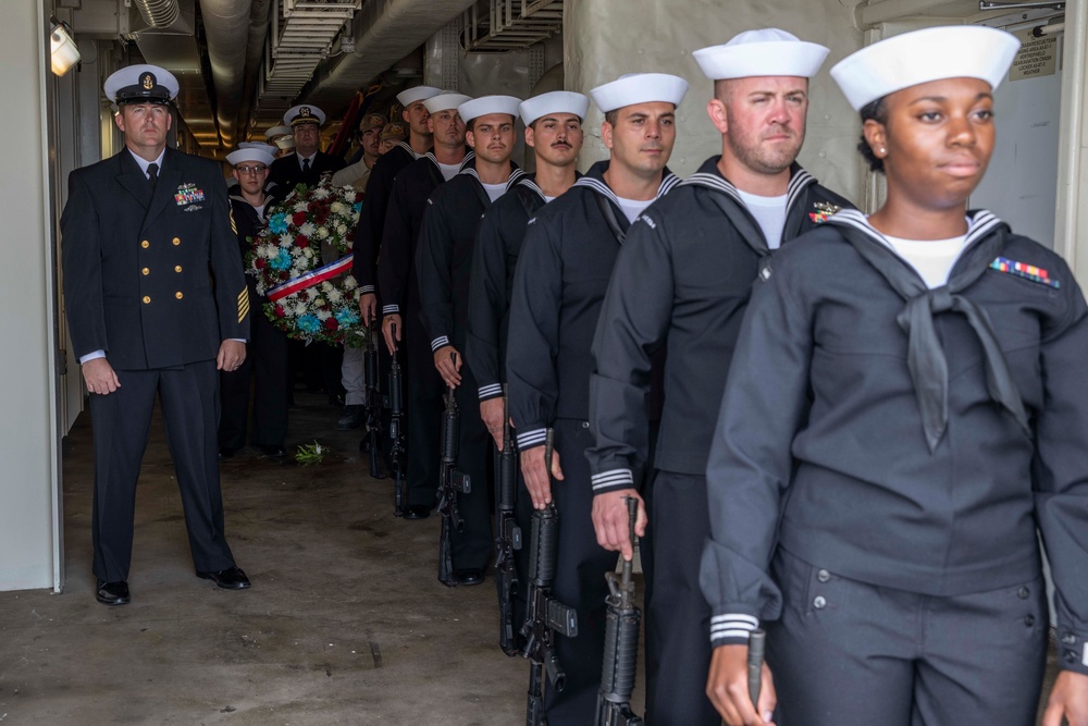 USS Hershel &quot;Woody&quot; Williams (ESB 4) holds a remembrance ceremony for the passing of namesake.