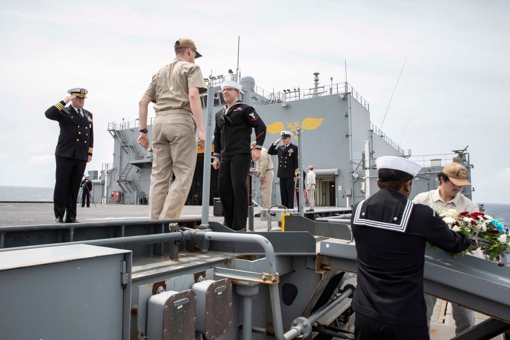 USS Hershel &quot;Woody&quot; Williams (ESB 4) holds a remembrance ceremony for the passing of namesake.