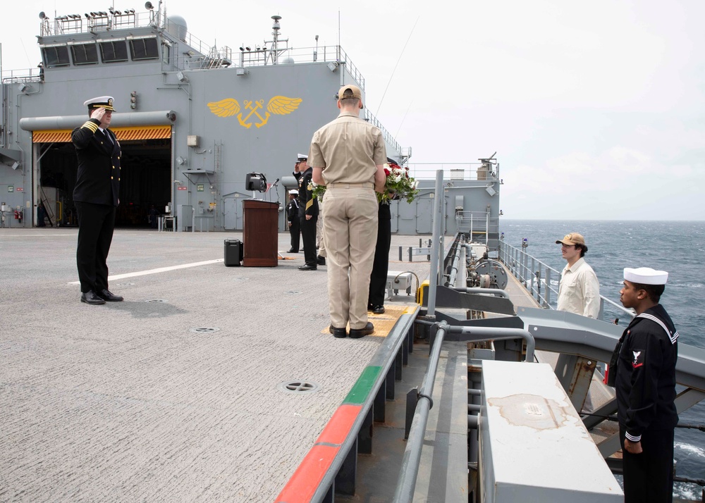 USS Hershel &quot;Woody&quot; Williams (ESB 4) holds a remembrance ceremony for the passing of namesake.