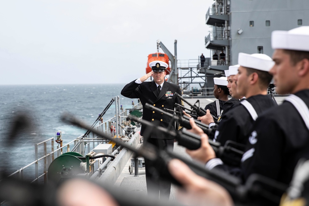 USS Hershel &quot;Woody&quot; Williams (ESB 4) holds a remembrance ceremony for the passing of namesake.