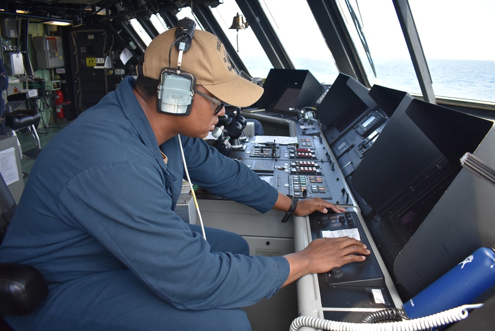 USS Billings OOD Stands Watch in the Pilot House