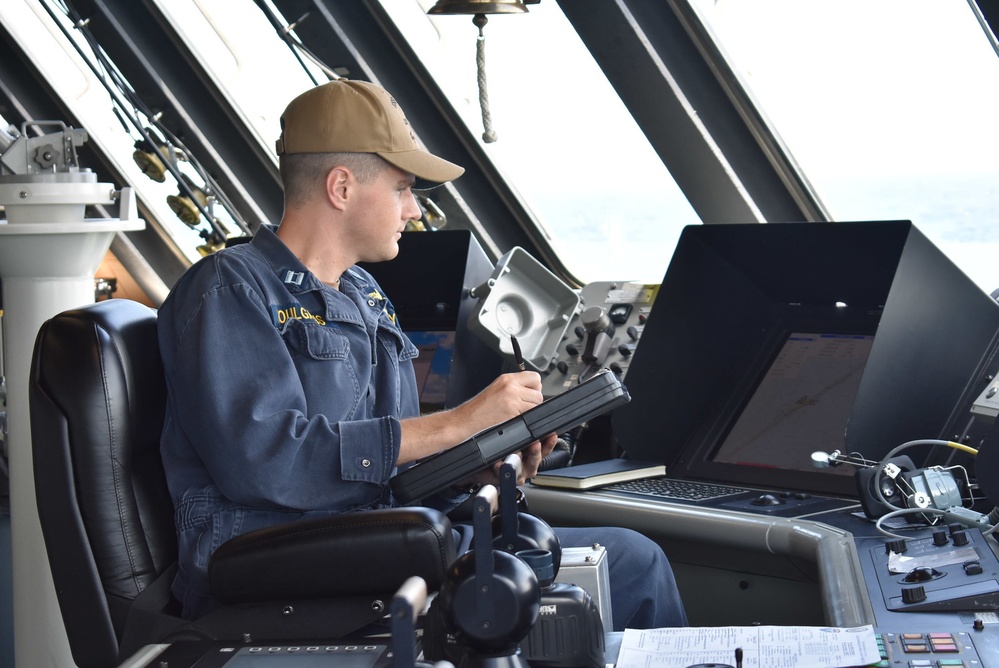 USS Billings OOD Stands Watch in the Pilot House