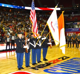 The 505th Signal Brigade performs Color Guard for the NBA