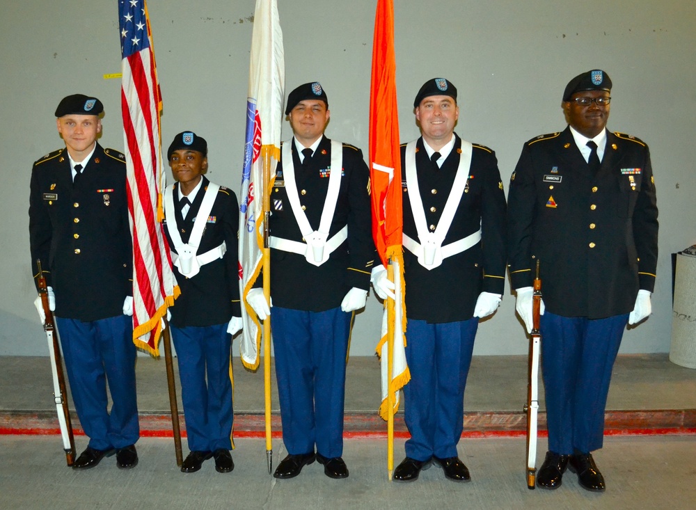 The 505th Signal Brigade performs Color Guard for the NBA