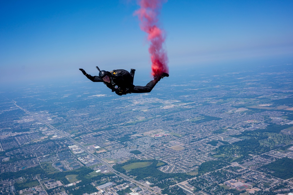 The U.S. Army Parachute Team performs at Selfridge Open House and Air Show