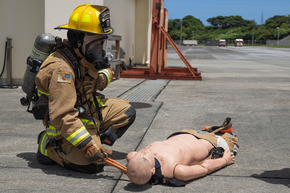 Firefighters and Engineers from Marine Corps Installation Pacific Fire and Emergency Services conduct HAZMAT training