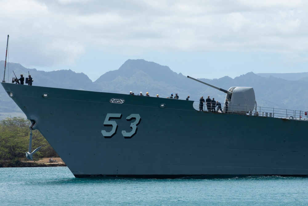 USS Mobile Bay Departs Pearl Harbor