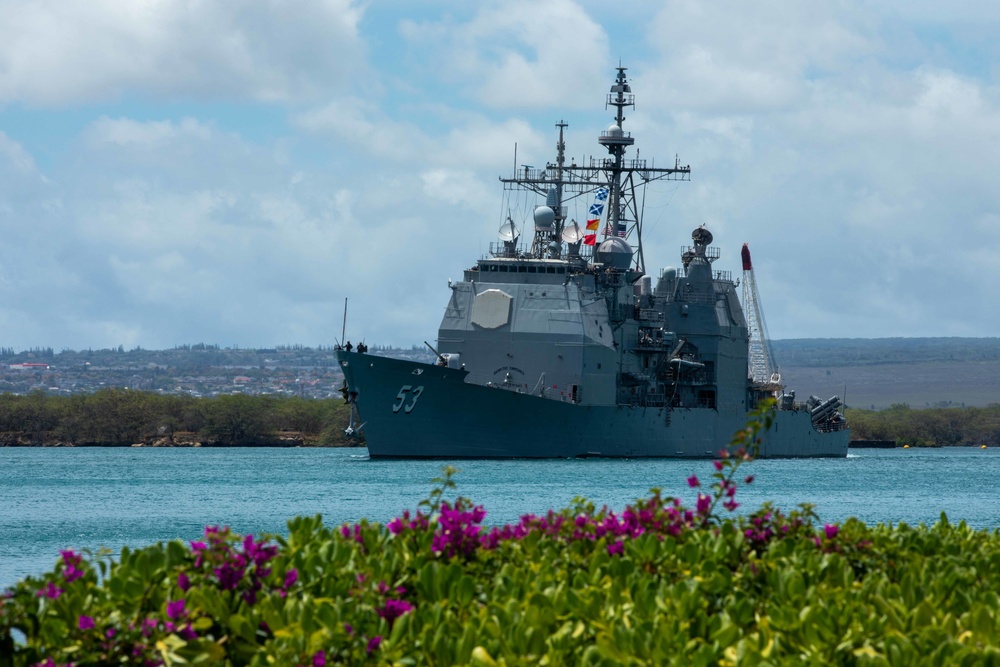 USS Mobile Bay Departs Pearl Harbor