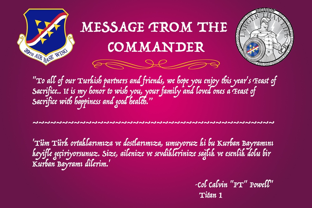 39th ABW Feast of Sacrifice message
