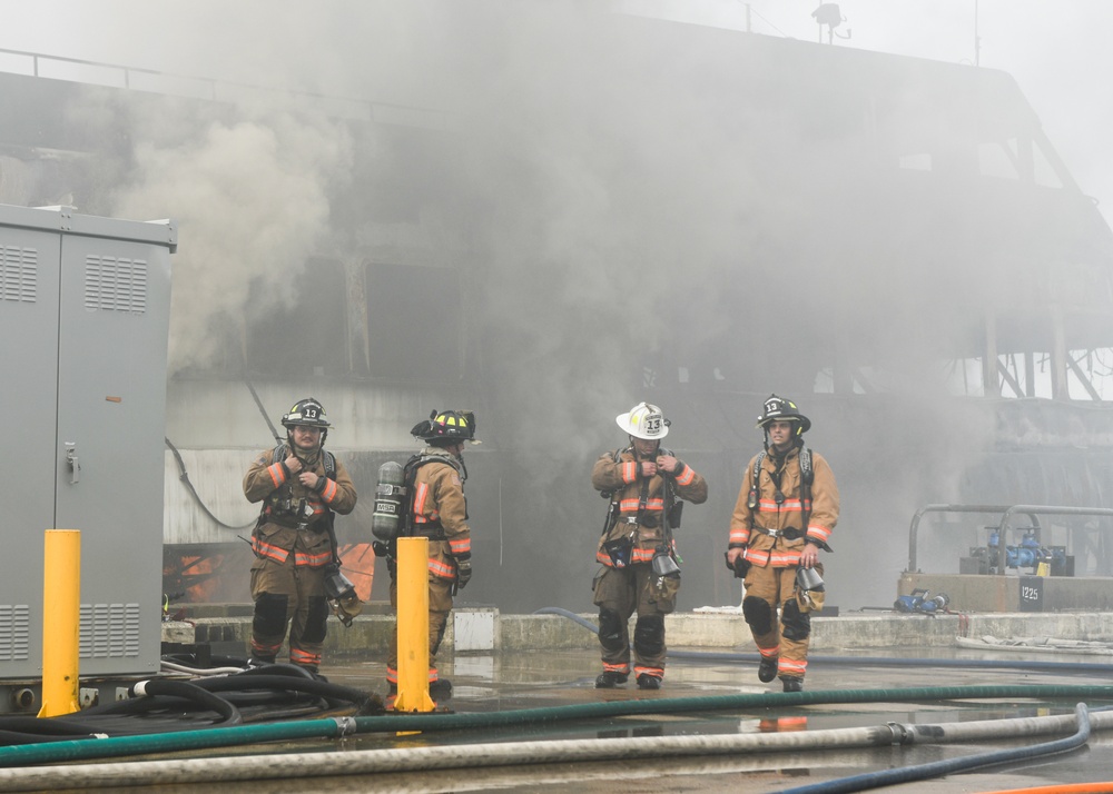 NAVSTA Norfolk Firefighters Combat Fire Aboard Spirit of Norfolk