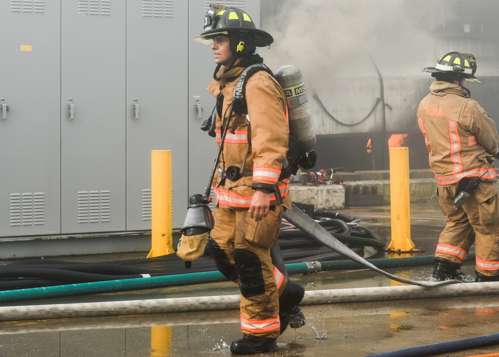 NAVSTA Norfolk Firefighters Combat Fire Aboard Spirit of Norfolk