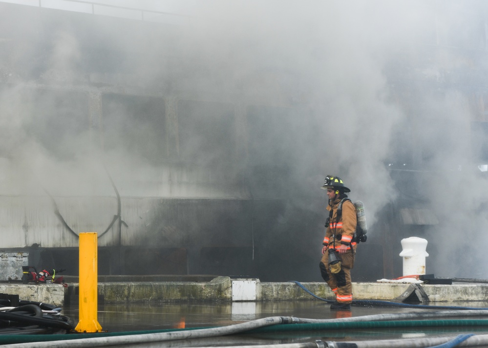 NAVSTA Norfolk Firefighters Combat Fire Aboard Spirit of Norfolk