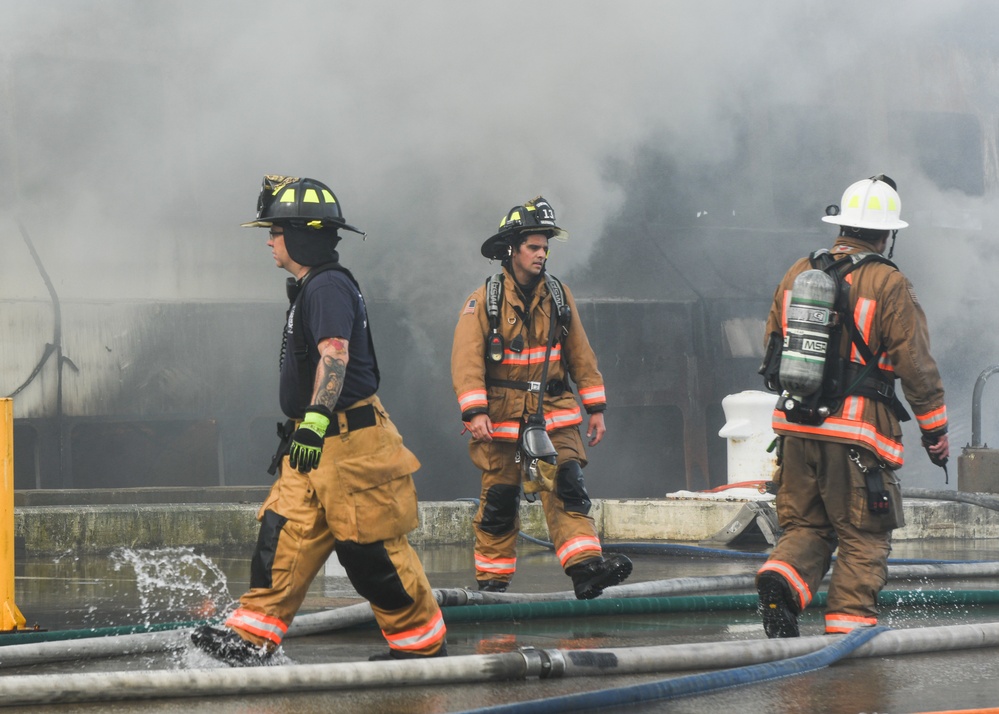 NAVSTA Norfolk Firefighters Combat Fire Aboard Spirit of Norfolk