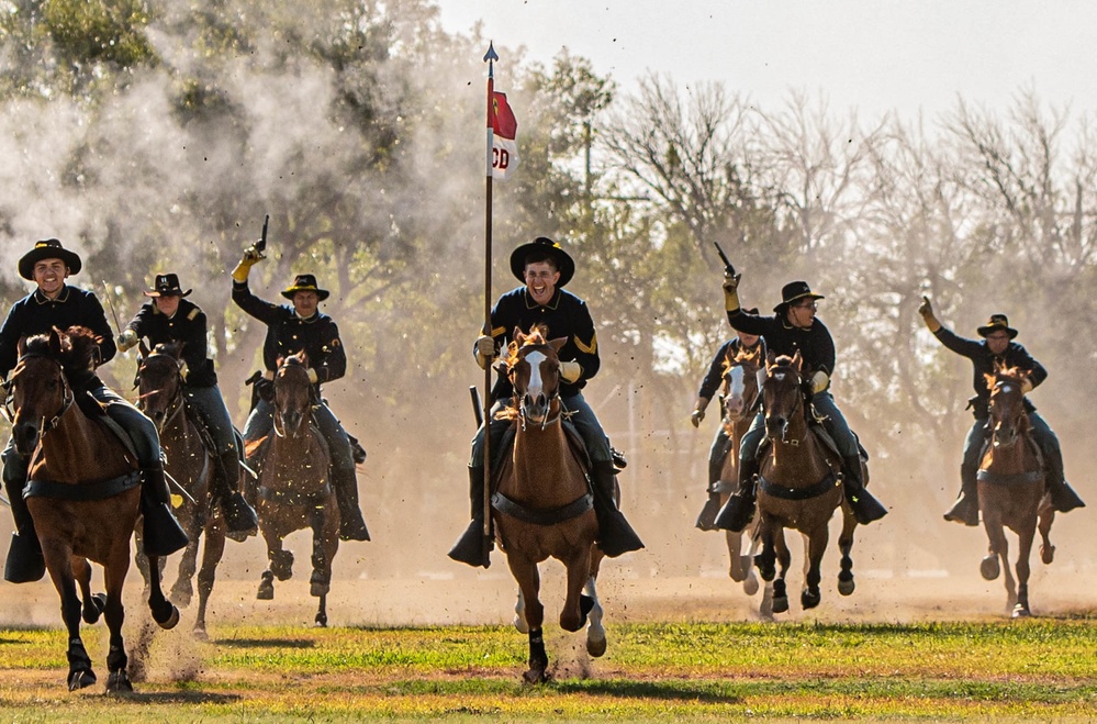 Horse Calvary Detachment Rides During Retirement Ceremony