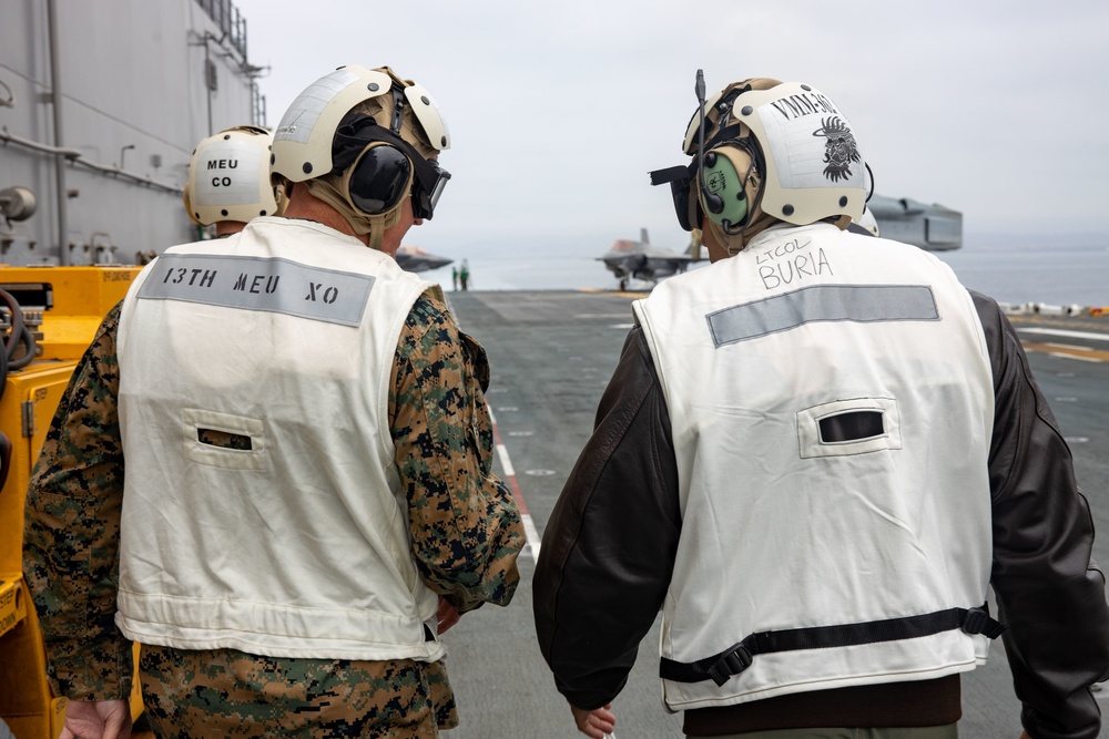 Brigadier General Ryan Rideout visits the 13th MEU while embarked on USS Makin Island