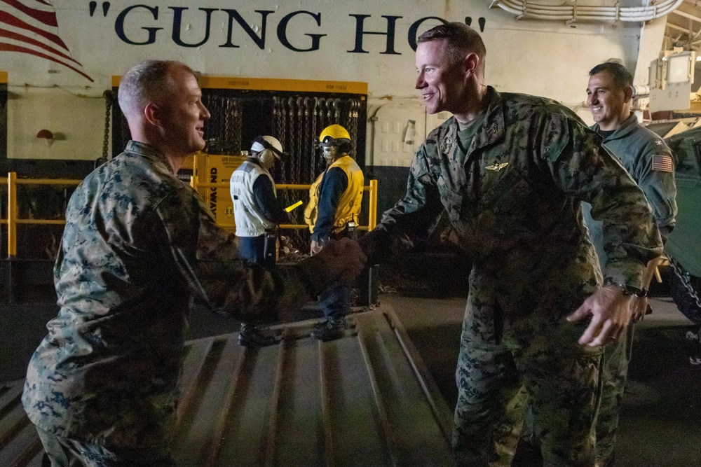 Brigadier General Ryan Rideout visits the 13th MEU while embarked on USS Makin Island