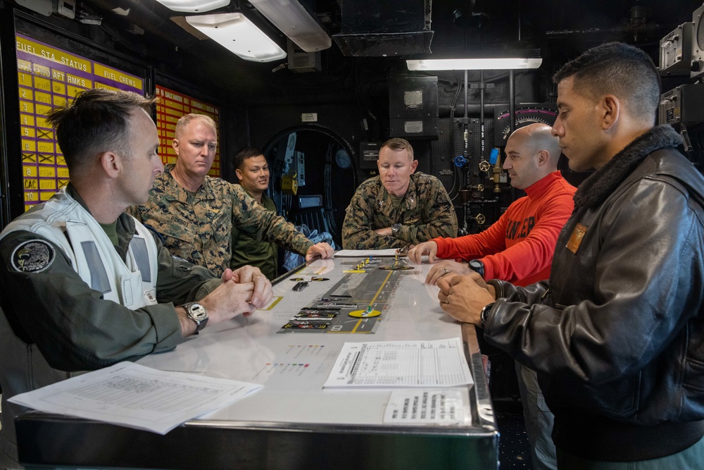 Brigadier General Ryan Rideout visits the 13th MEU while embarked on USS Makin Island