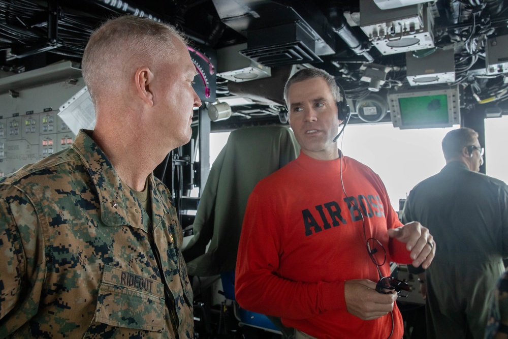 Brigadier General Ryan Rideout visits the 13th MEU while embarked on USS Makin Island