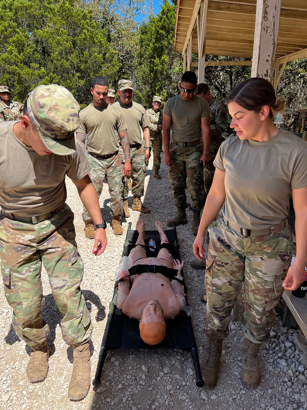 Soldiers from the 273rd MC DET participate in the Litter Obstacle Course