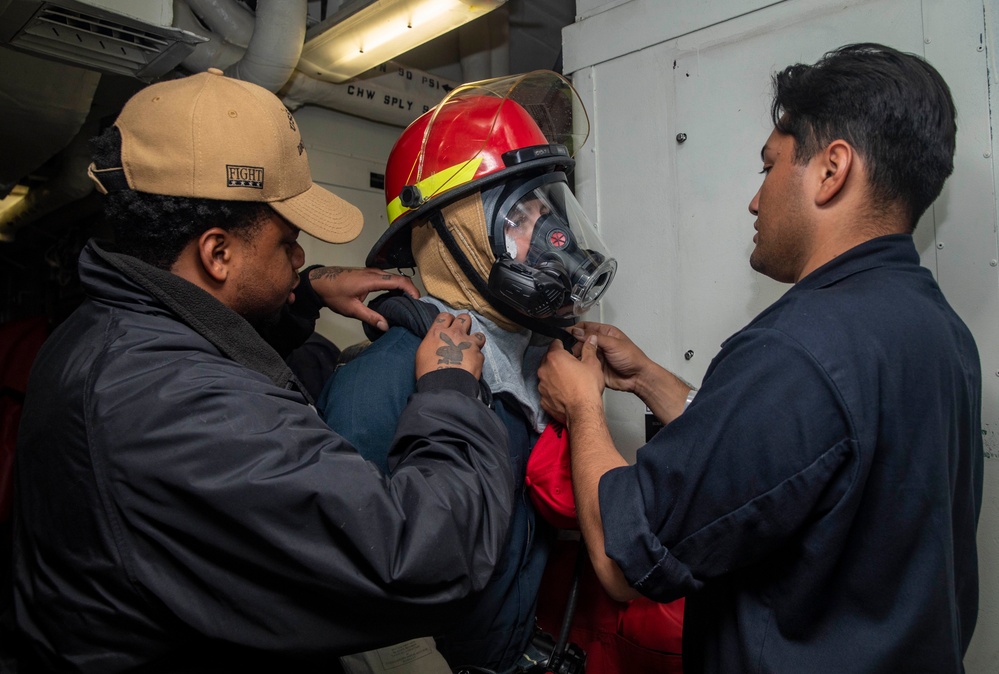 Sailors Conduct Damage Control Drill Aboard USS Dewey (DDG 105)