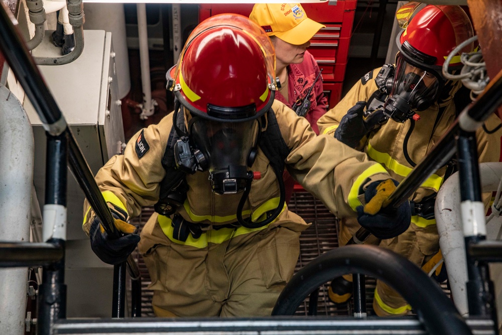 Sailors Conduct Damage Control Drill Aboard USS Dewey (DDG 105)