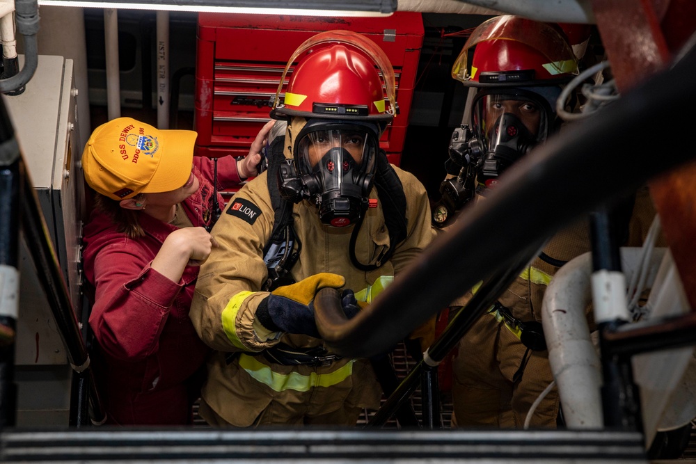 Sailors Conduct Damage Control Drill Aboard USS Dewey (DDG 105)