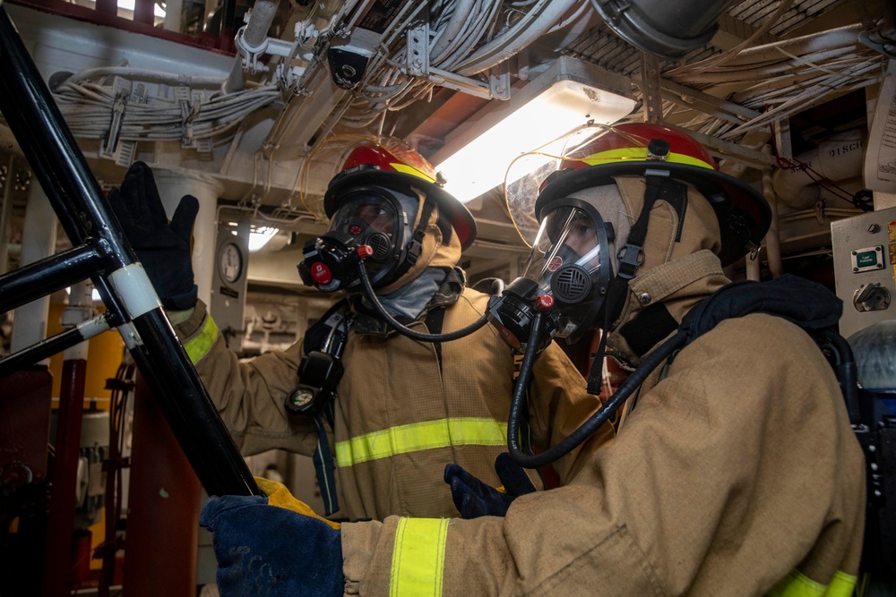 Sailors Conduct Damage Control Drill Aboard USS Dewey (DDG 105)