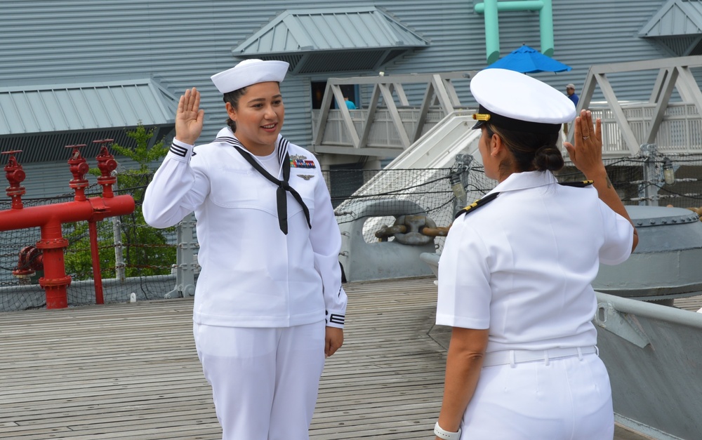 Naval Museum hosts a re-enlistment ceremony for USS Whidbey Island (LSD-41) Sailor