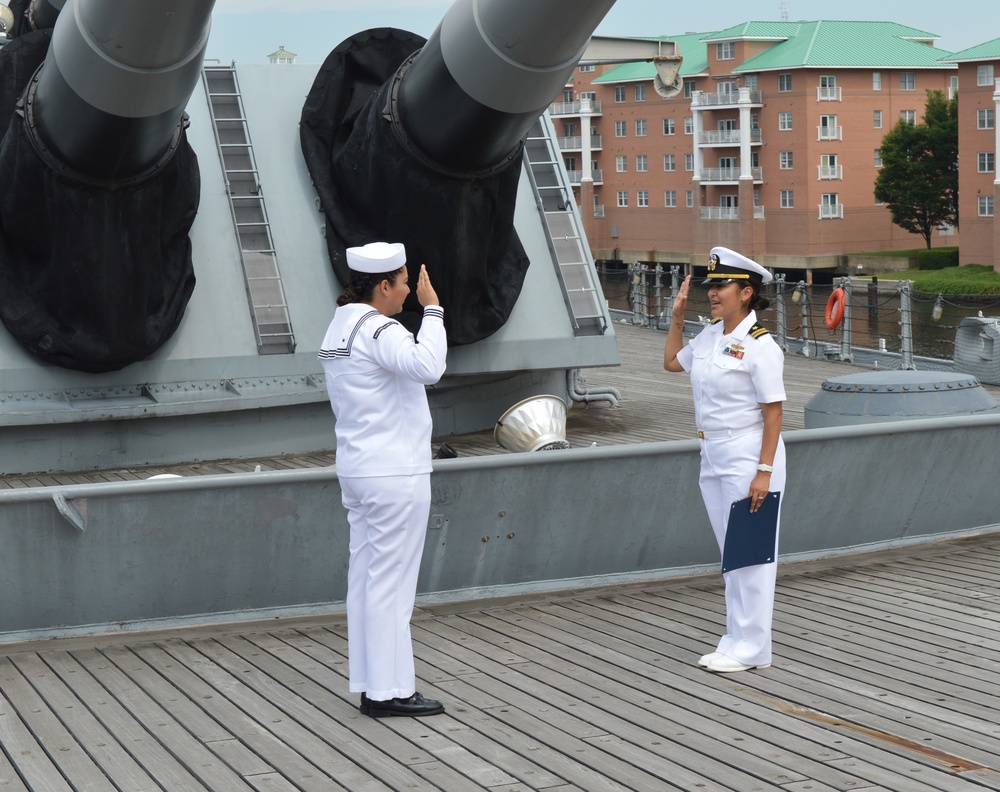 Naval Museum hosts a re-enlistment ceremony for USS Whidbey Island (LSD-41) Sailor