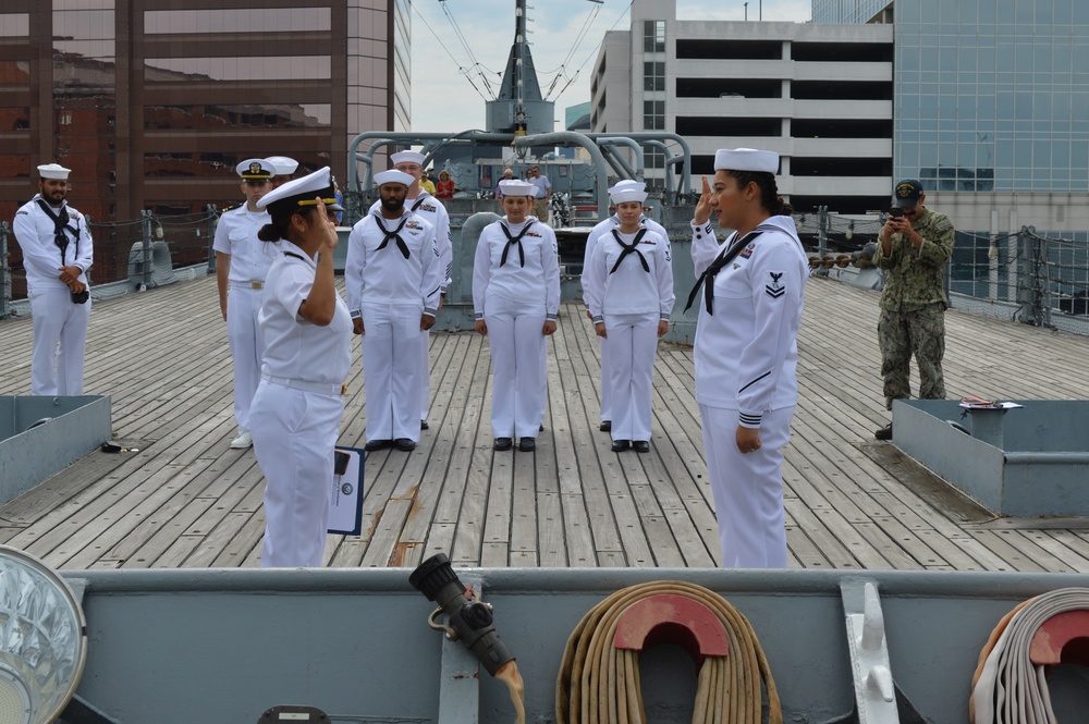 Naval Museum hosts a re-enlistment ceremony for USS Whidbey Island (LSD-41) Sailor