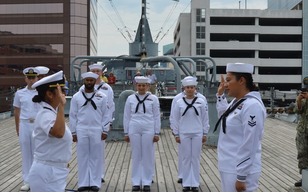 Naval Museum hosts a re-enlistment ceremony for USS Whidbey Island (LSD-41) Sailor
