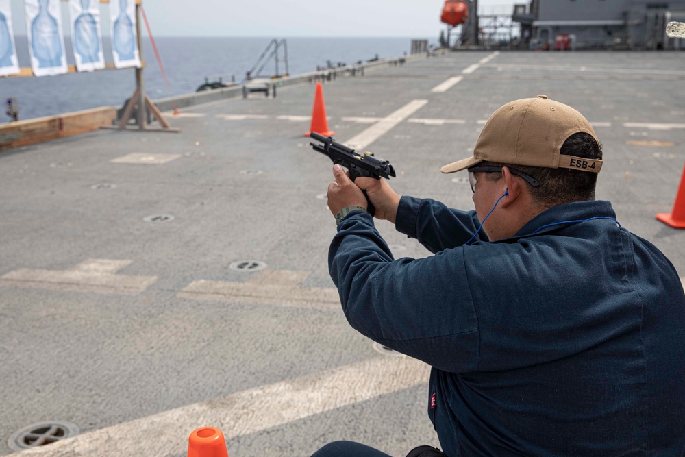 USS Hershel &quot;Woody&quot; Williams (ESB 4) conducts a small-arms weapon qualification.