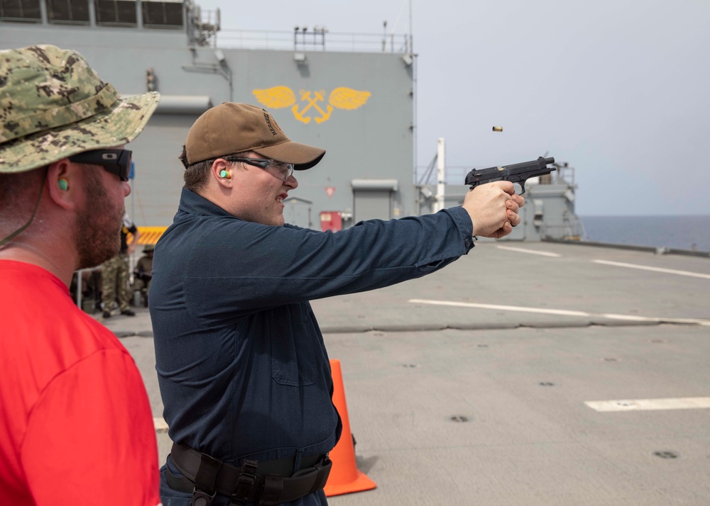 USS Hershel &quot;Woody&quot; Williams (ESB 4) conducts a small-arms weapon qualification.