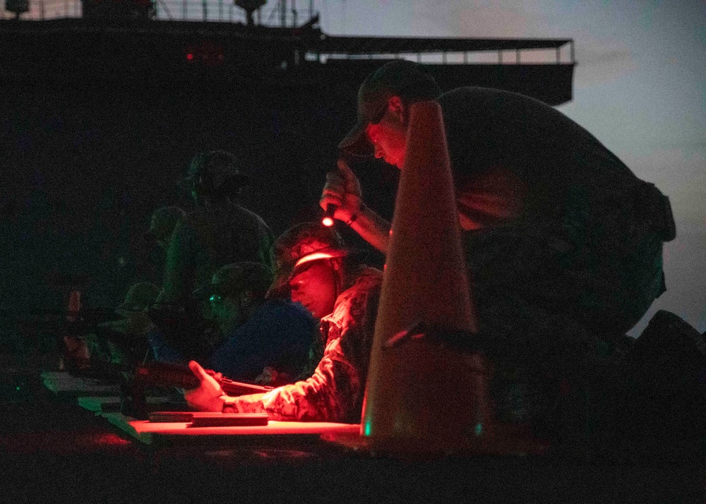 USS Hershel &quot;Woody&quot; Williams (ESB 4) conducts a small-arms weapon qualification.