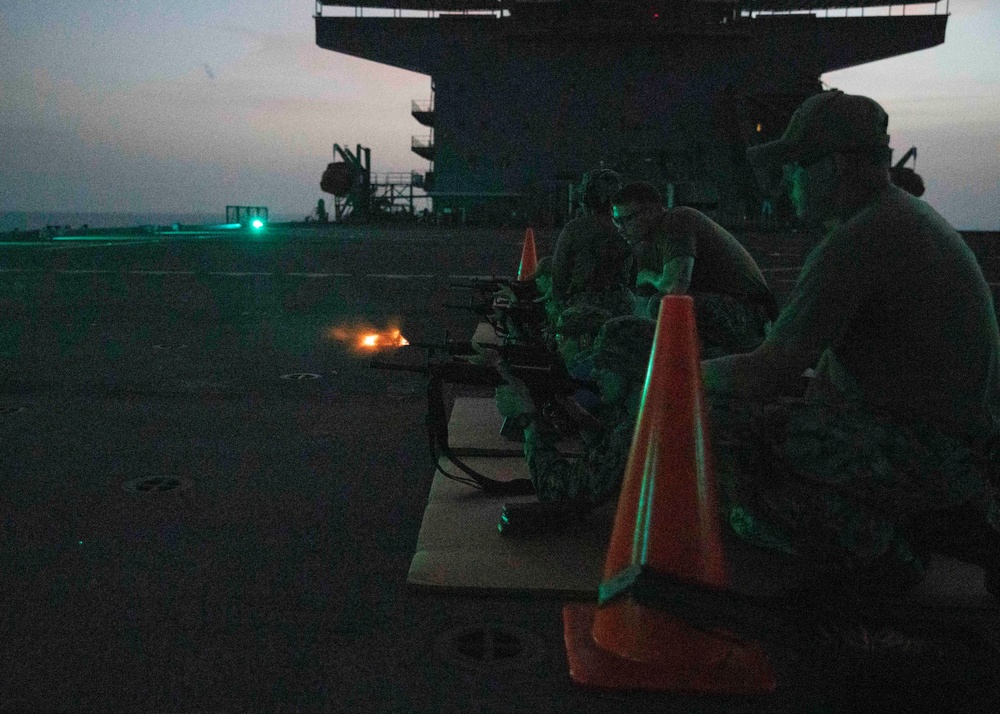 USS Hershel &quot;Woody&quot; Williams (ESB 4) conducts a small-arms weapon qualification.