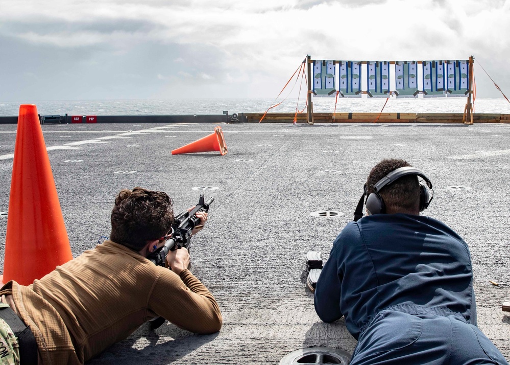 USS Hershel &quot;Woody&quot; Williams (ESB 4) conducts a small-arms weapon qualification.