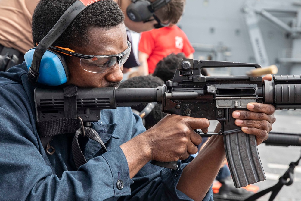 USS Hershel &quot;Woody&quot; Williams (ESB 4) conducts a small-arms weapon qualification.