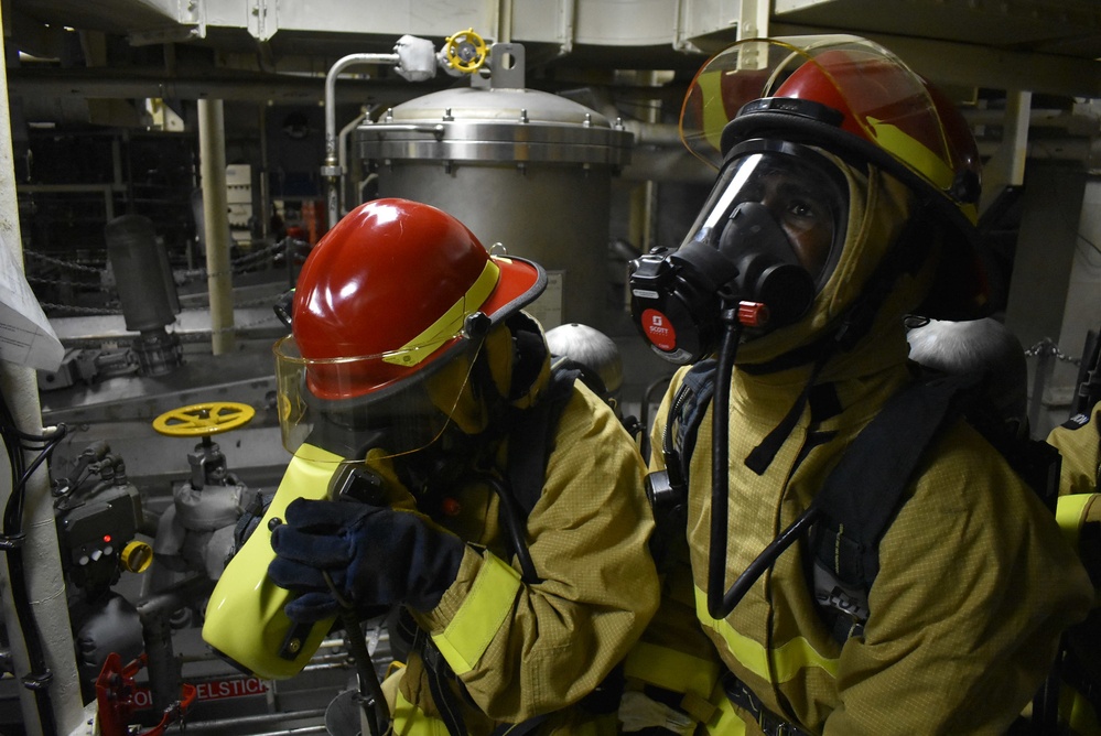 USS Billings Conducts Main Space Fire Drill