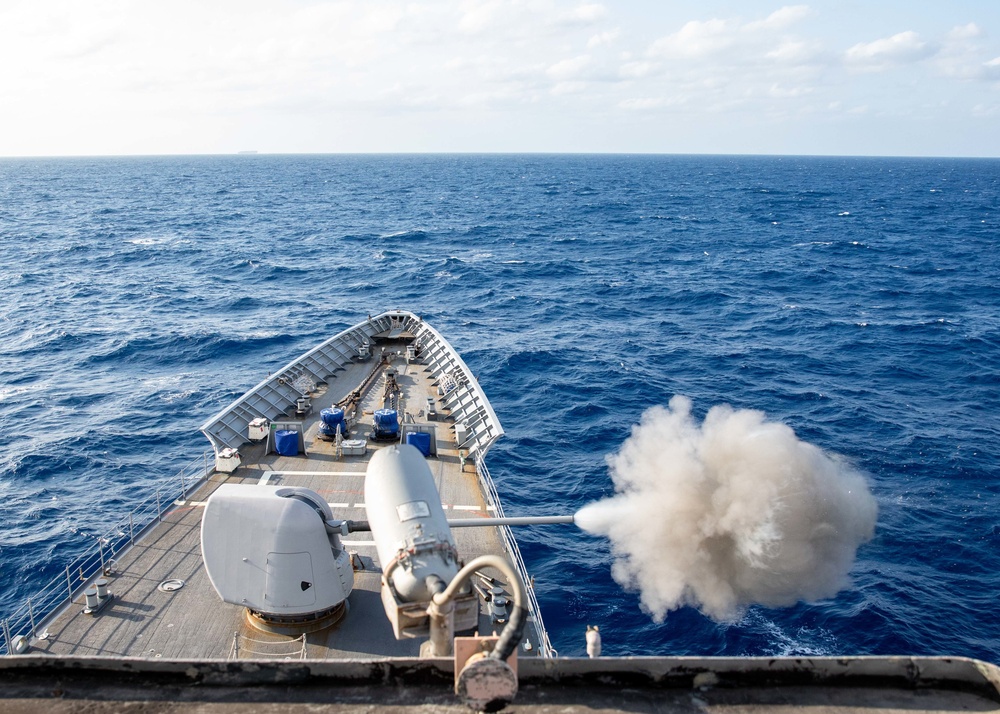 USS Leyte Gulf conducts live-fire exercises.